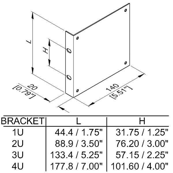 Main product image for Penn-Elcom R1206/1U Rack Mount Bracket 1U 262-240